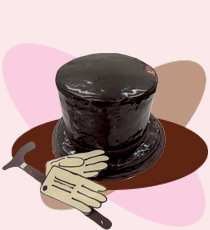 Торт в виде высокой шляпы, сделанной в фоме цилиндра.